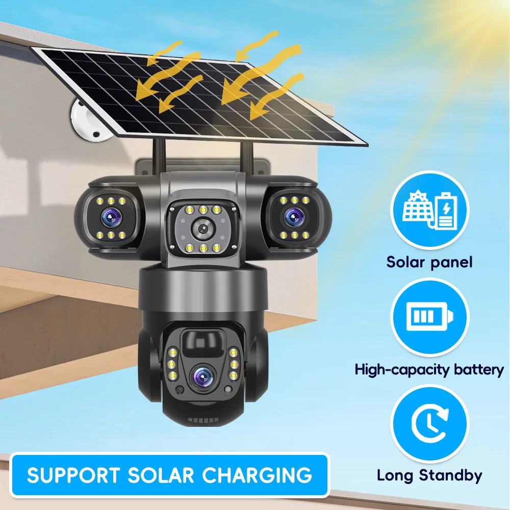 4G solar camera real three screen full color night vision remote operation v380 camera head outdoor monitoring artifact