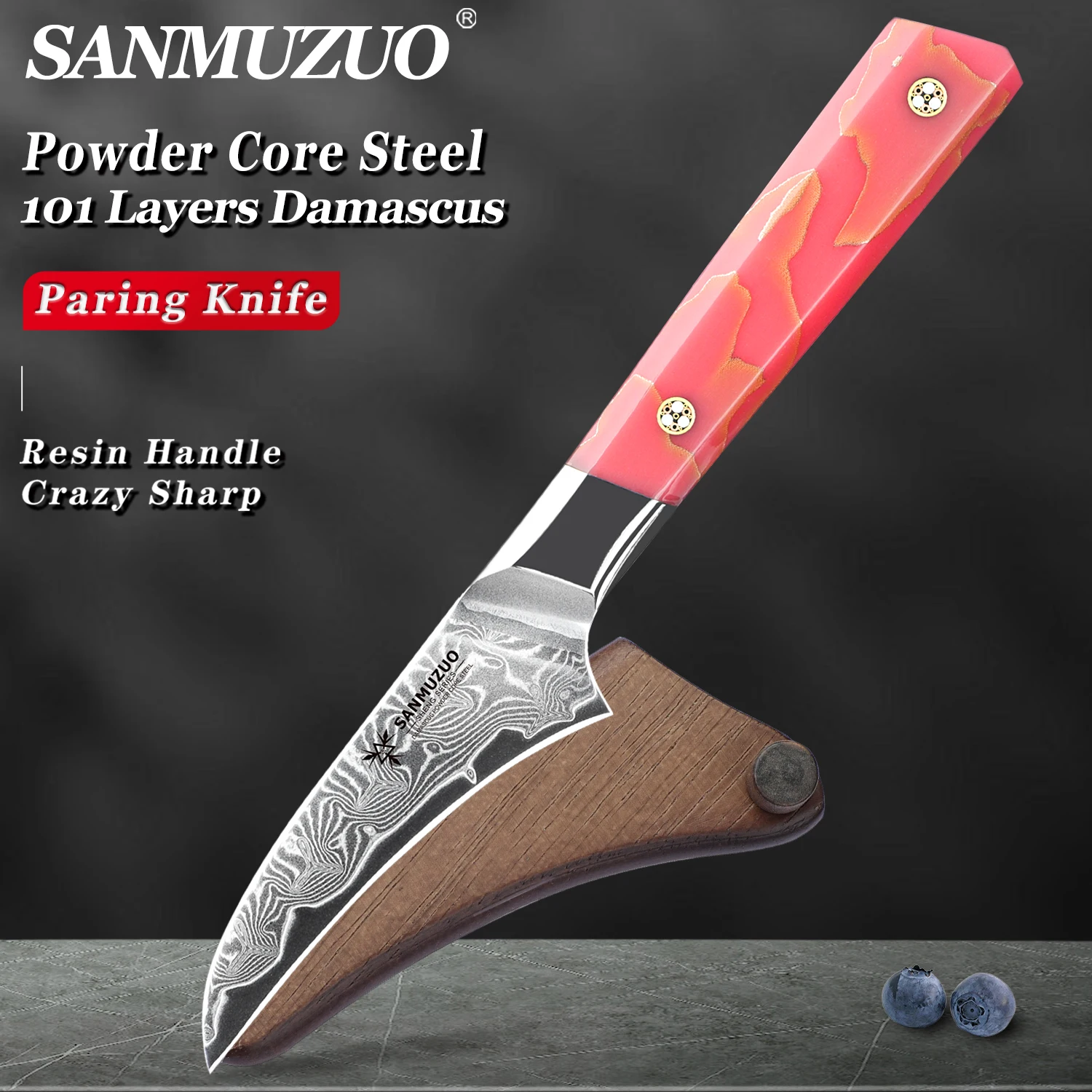 SANMUZUO 3,5-дюймовый нож для очистки овощей - серия SHENG - кухонный нож для фруктов и овощей, дамасский порошок, сталь и смола, ручка