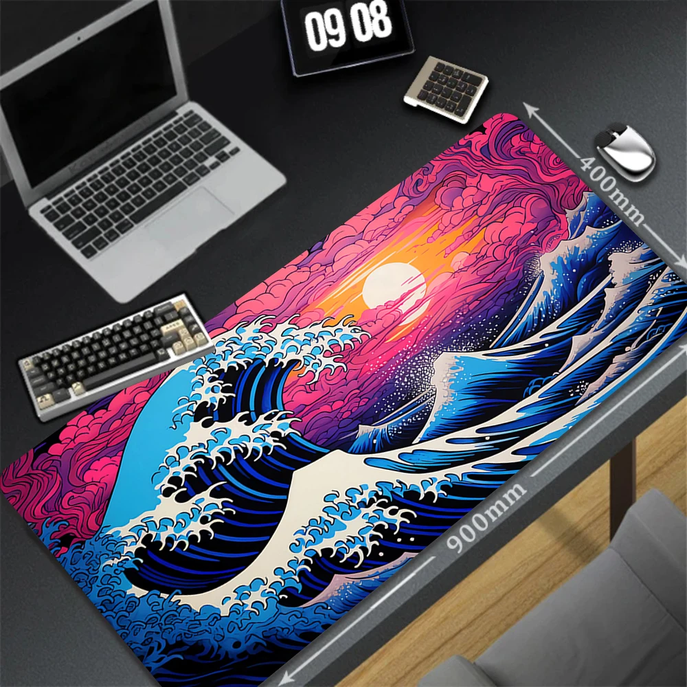 XXL Mechanical Keyboard Pad Non-Slip Carpet Natural Rubber Table Mat Art Mouse Pad PC Gaming Black And White Great Wave Desk Pad