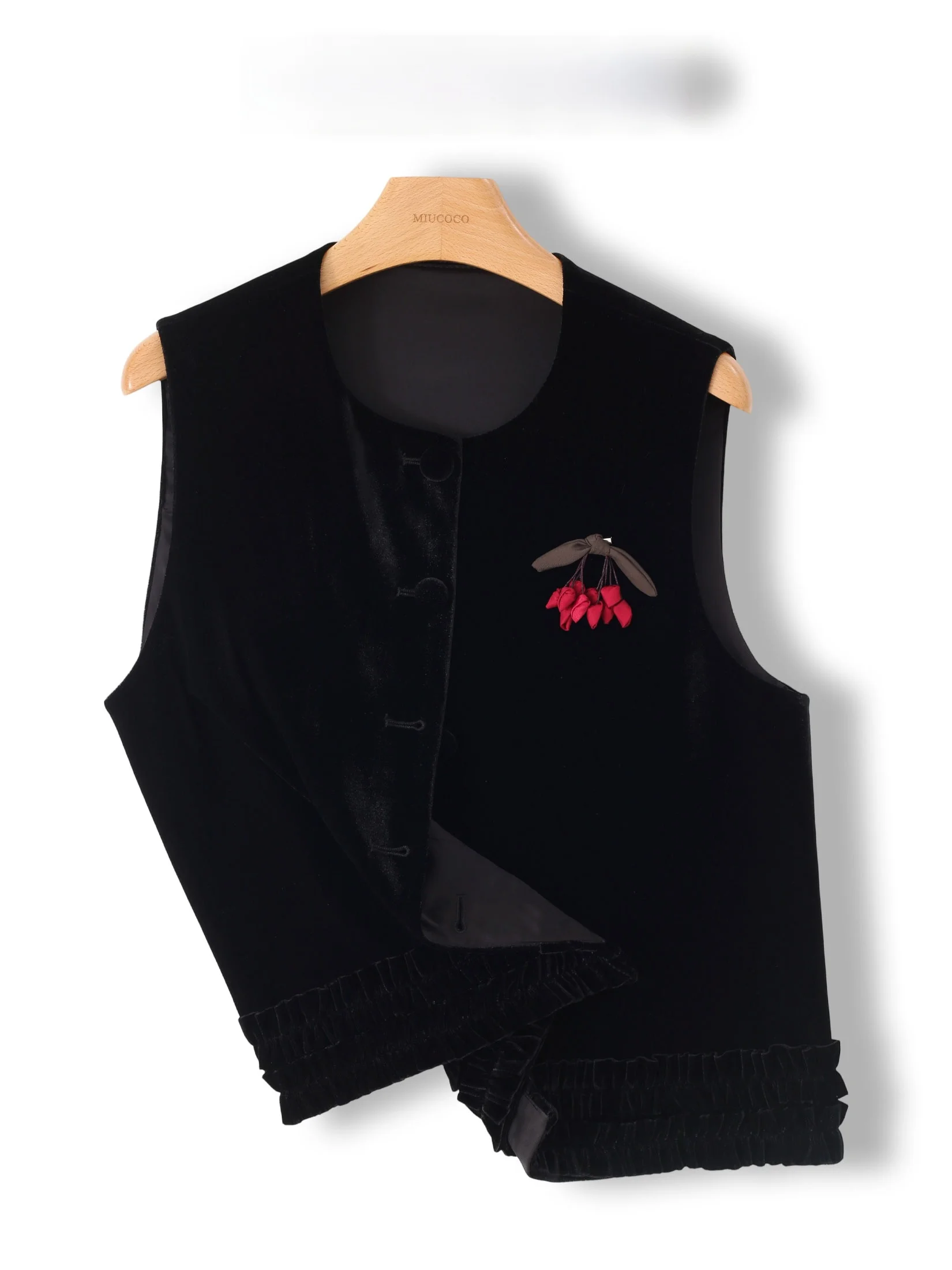 Beauty Filter Built-In Velvet Sleeveless Jacket Women's Outerwear New Chinese National Style Tank Top Short Length round Neck