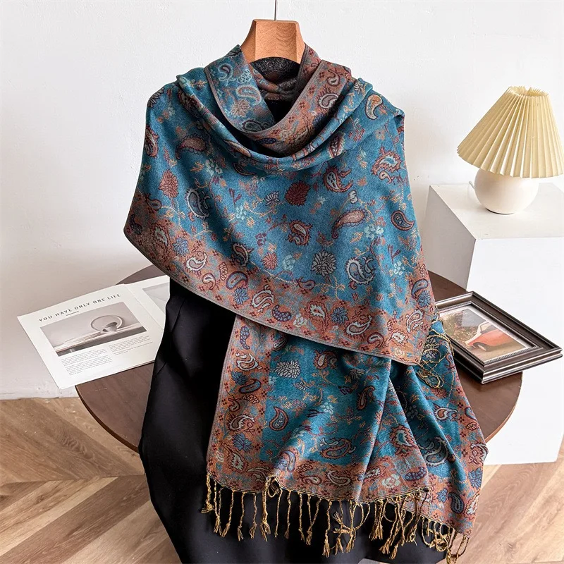 Retro Paisley Floral Tassel Cashmere Pashmina Shawls Scarf Lady High Quality Neckerchief Hijabs and Wraps Foulard Muslim Sjaal
