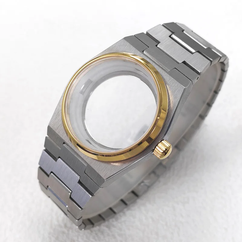 Mod PRX Super Player 40mm Watch Case with Bracelet Silver‑Gold Two‑tone Stainless Steel NH35 Watch Case Fits NH34 NH36 Movements