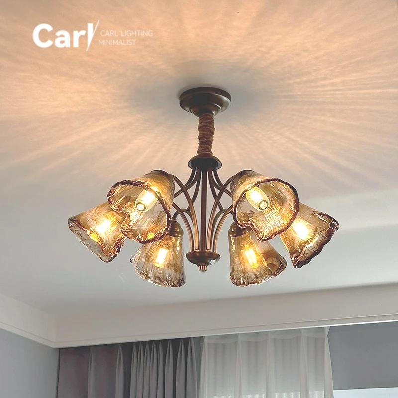American Style Bedroom Pendant Light Retro and Simple Facing Downwards Low Rise Living Room Dining Room Glass Lighting Fixtures