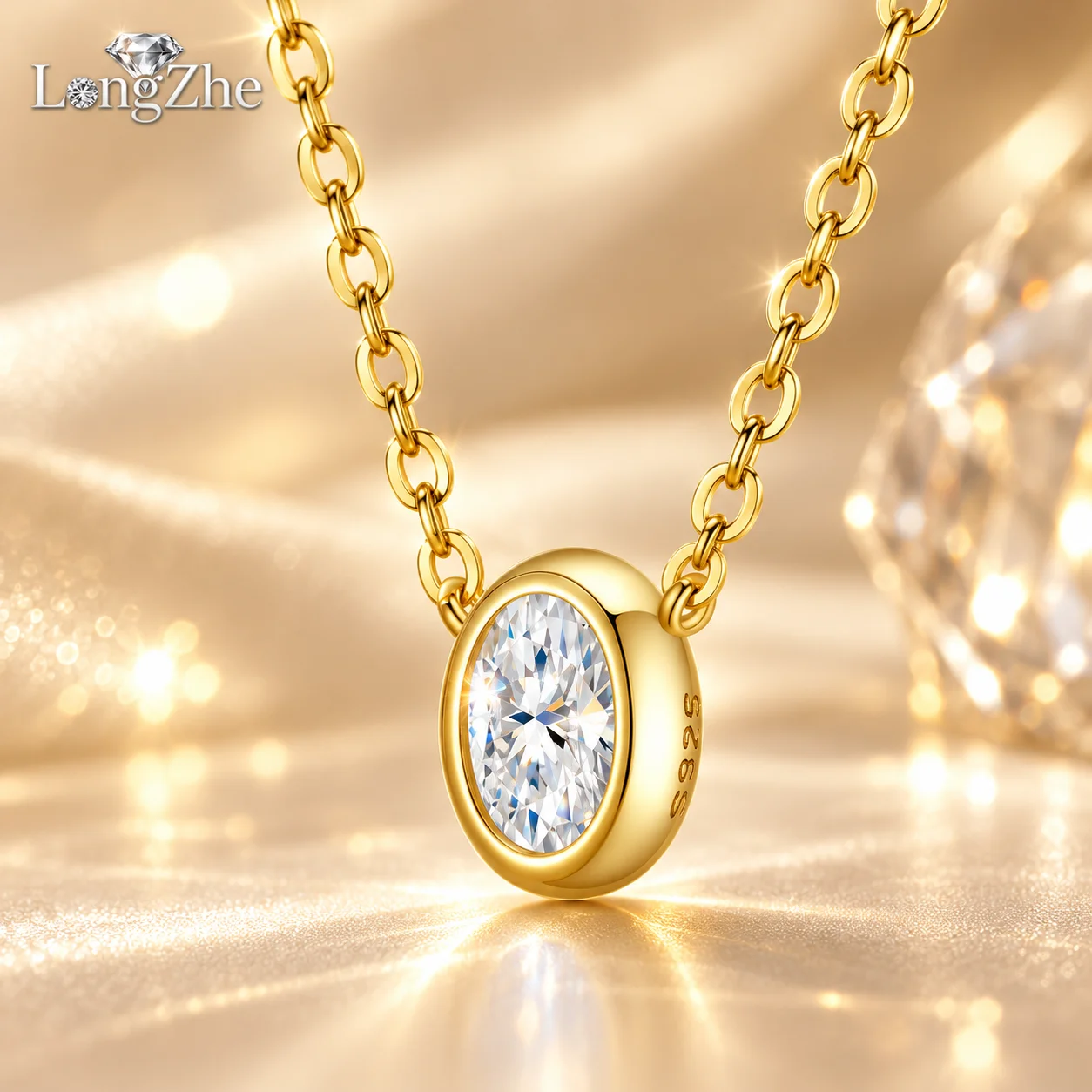 Moissanite Oval Pendant Necklace S925 Sterling Silver Gold Plated D Color VVS1 GRA Certified Jewelry Gift for Women