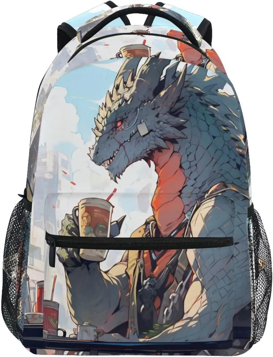 

Cartoon Dragon Kid's Backpacks with Clear Slot, Boys Girls Schoolbags Book Bag for Travel Hiking School Medium Size