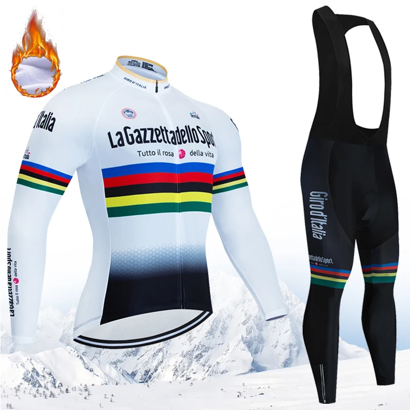 Men's Winter Thermal Fleece Cycling Jersey Sets Long Sleeve Bicycle Clothing MTB Bike Wear Tour De Italy D'ITALIA Cycling Suit