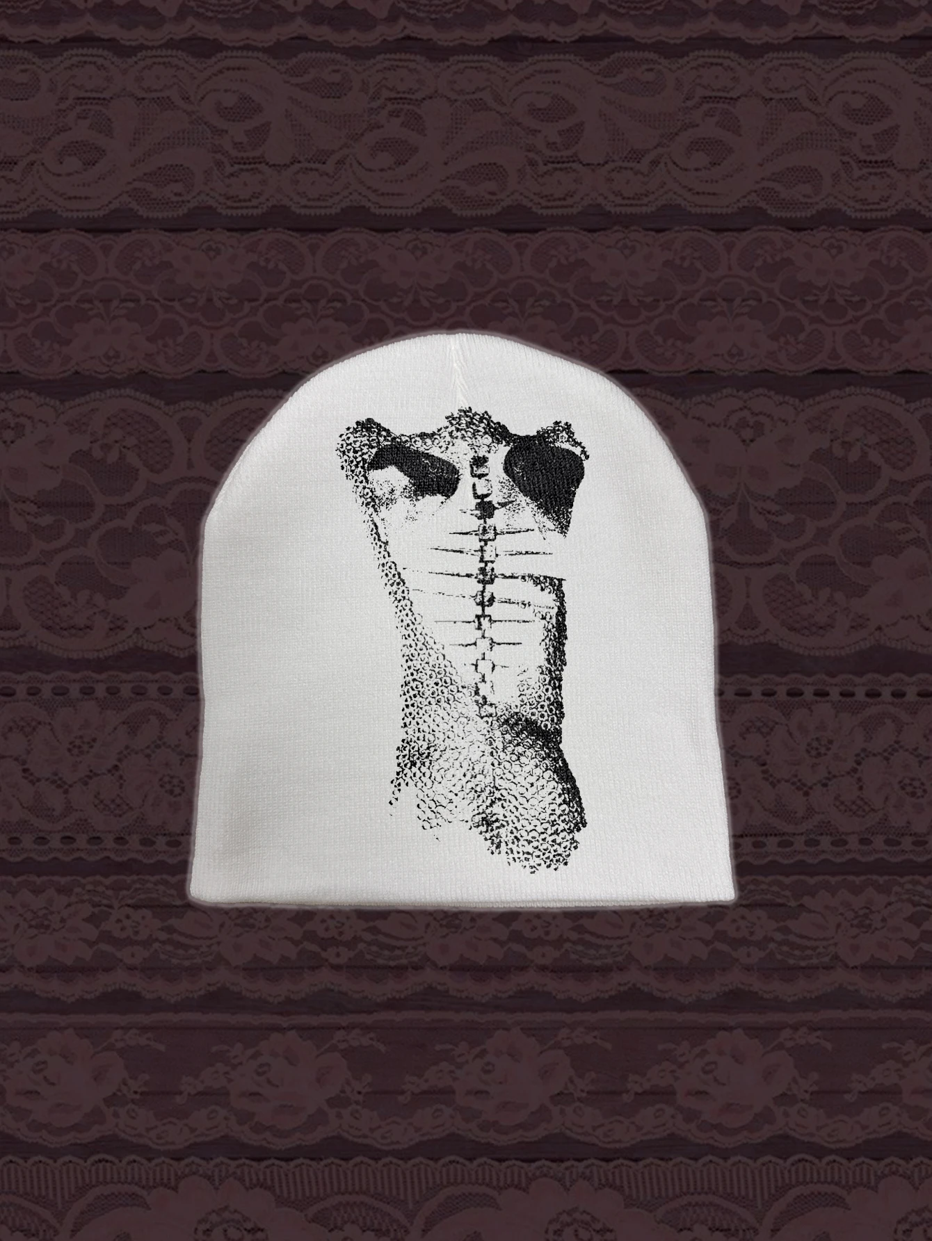 Topi Rajut Pola Serangga Monokrom Retro Estetika Gelap Gotik Topi Rajut Pola Serangga Hitam Minimalis Topi Rajut Hangat Musim Dingin Uniseks