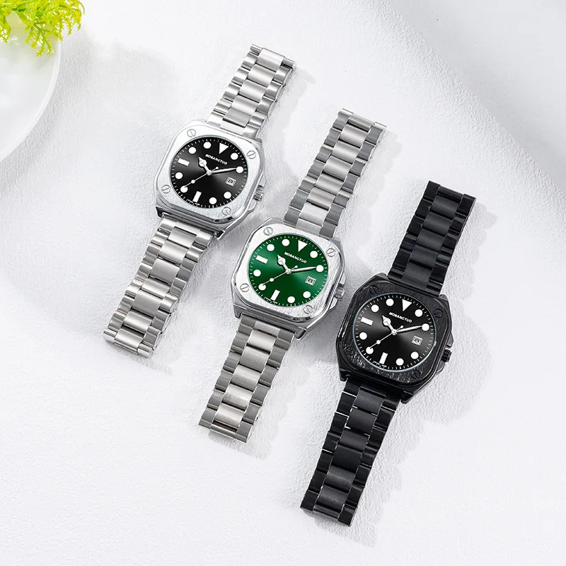 MOBANGTUO Square Steel Band Women's Watch Foreign Trade Live Large Dial Calendar Luminous Round Bead Watch