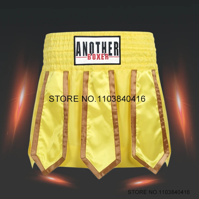 

Muay Thai Shorts Yellow Kick Boxing Shorts Men Women Kids MMA Martial Arts Training Clothes Ribbons BJJ Fight Kickboxing Shorts