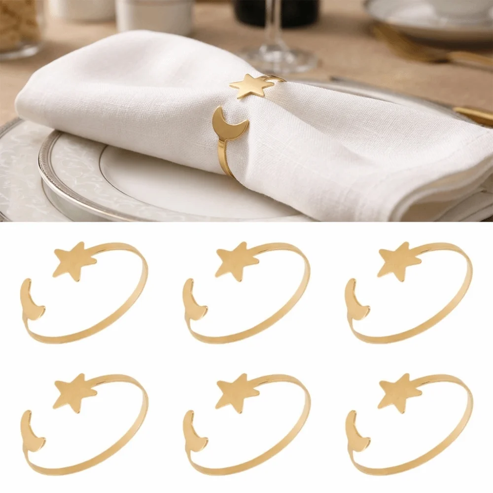 6PCS Gold/Silver Moon Napkin Rings Modern Minimalist Star Napkin Buckle Metal Festival Party Napkin Buckle Table Setting