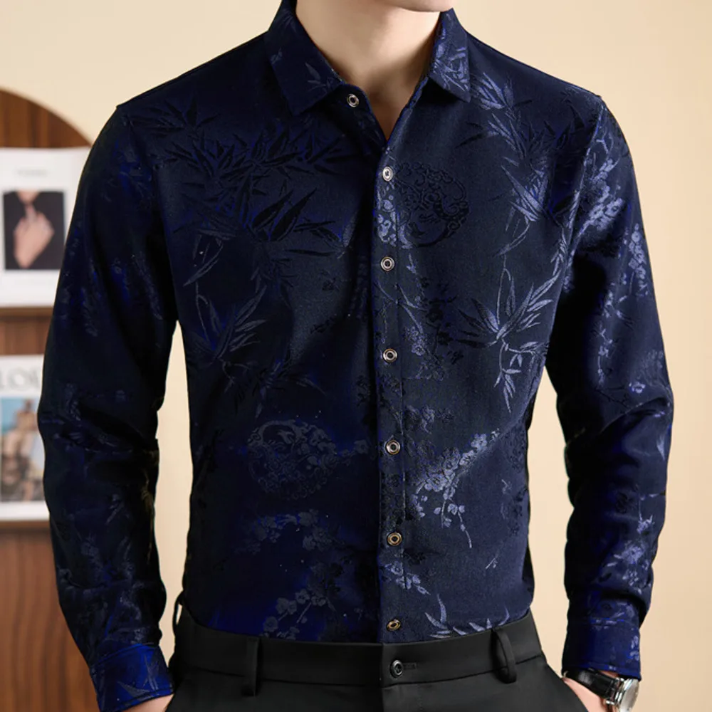 Party Shirts For Men Velvet Shirts Men Dress Chemise Homme Men Shirt High Quality Flower Shirts Men Business Casual Office Shirt