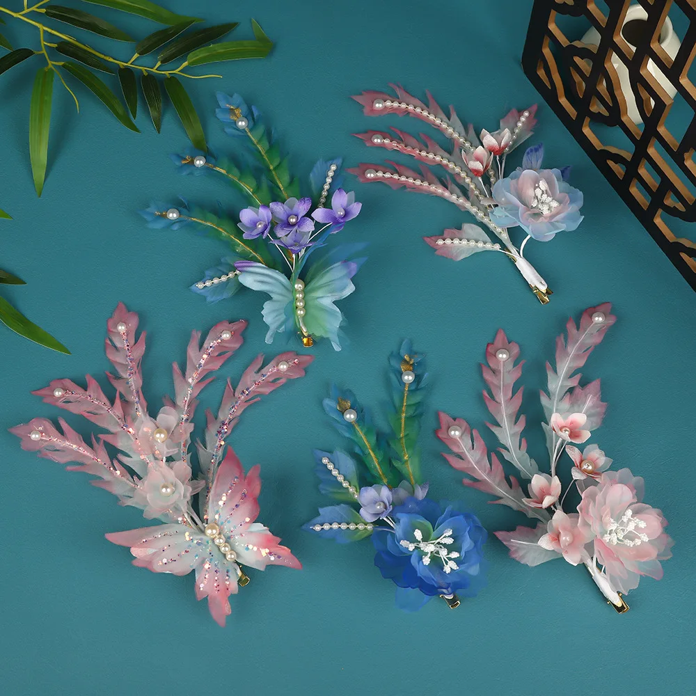 New Original Design Handmade Phoenix Tail Butterfly Hot Flower Hairpin Makeup Shooting Horse Dress Cheongsam Hanfu Headdress