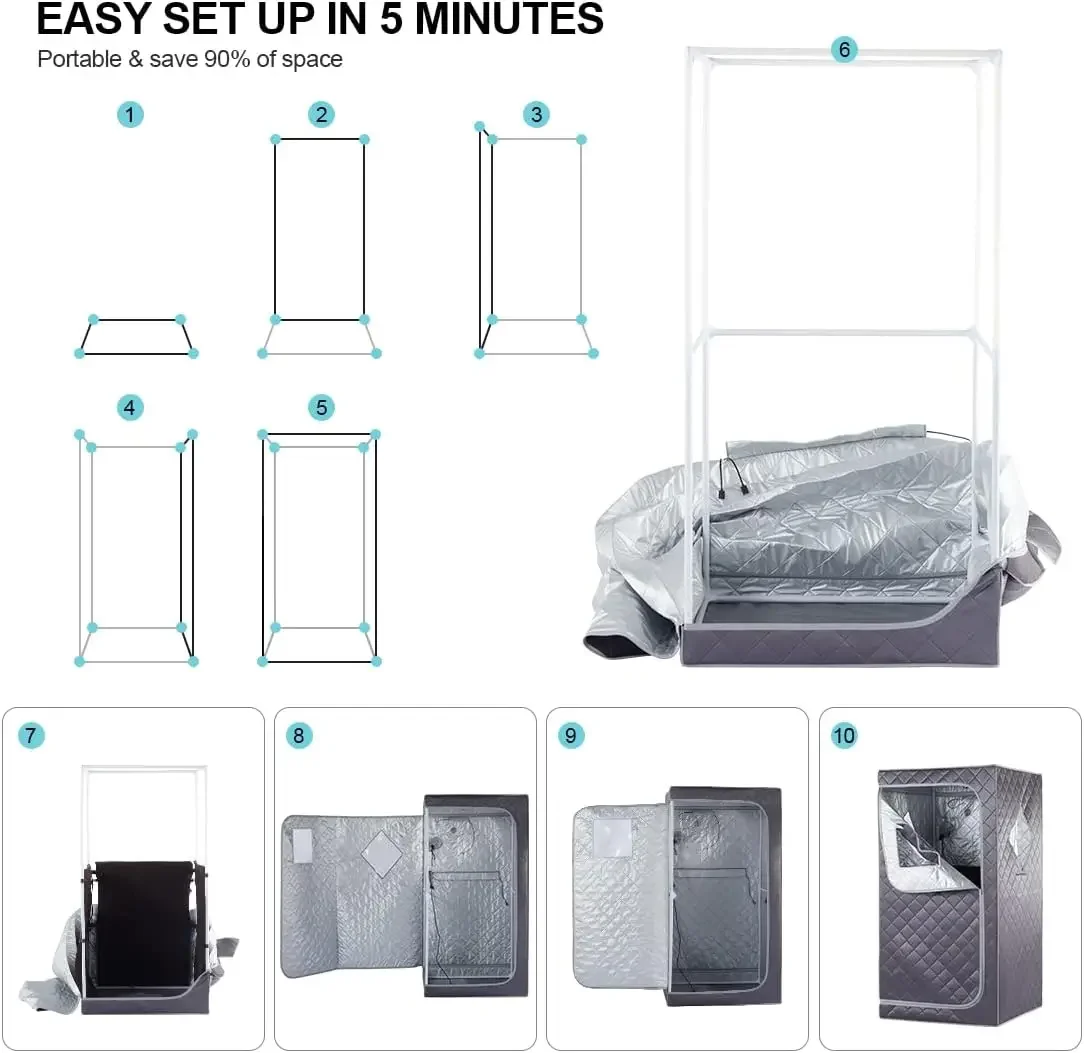 ساونا شخصية محمولة بالأشعة تحت الحمراء للمنزل، خيمة سبا منزلية شخصية مع جهاز تحكم عن بعد، وسادة قدم للتدفئة، رين قابل للطي