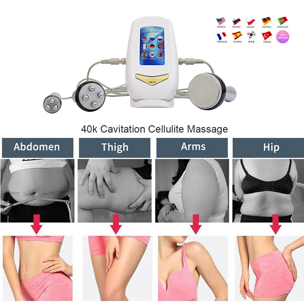 3 in 1 40K Cavitation Ultrasonic Lipo Body Slimming Machine Anti-Wrinkle Removal Weight Loss Skin Tighten Facial Beauty Massager