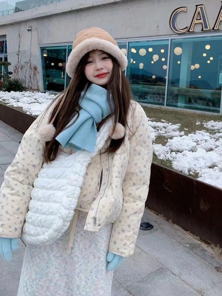 Winter Korea Print Cotton Coats Tops Snow Wear Jackets Elegant Casual Fashion New Chaqueta Loose Women Warm Jaqueta Casaco