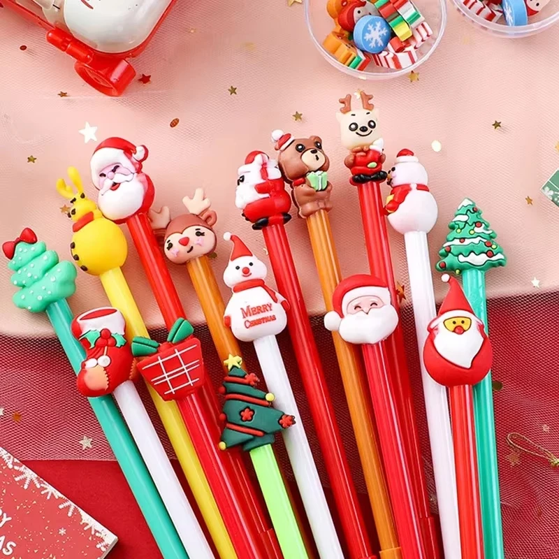 20Pcs Christmas Gel Pen Cute Christmas Tree Reindeer Santa Snowman Gift 0.5mm Black Pens School Office Stationary Random