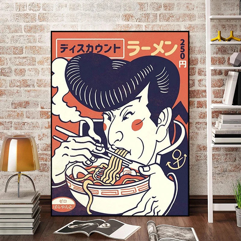 

Vintage Illustrator Japan Ramen Art Poster Paintings for Bed Room Decor Home Decoration Decorative Painting on Canvas Anime Wall