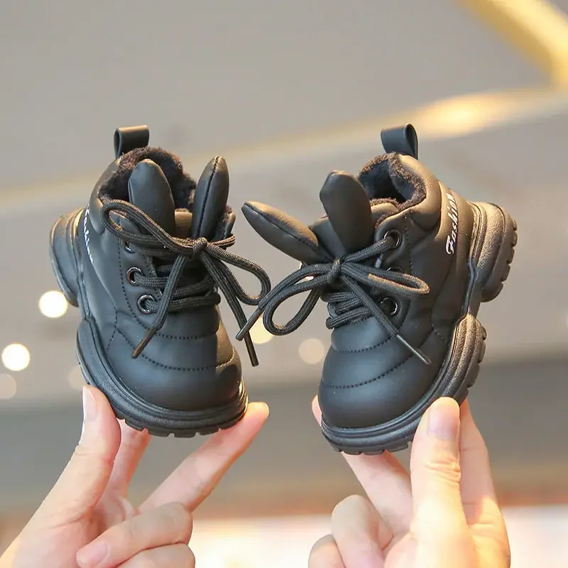 

Детская повседневная обувь унисекс на флисовой подкладке, осень-зима 2025 года, прогулочные кроссовки с мультяшными кроличьими ушками для малышей