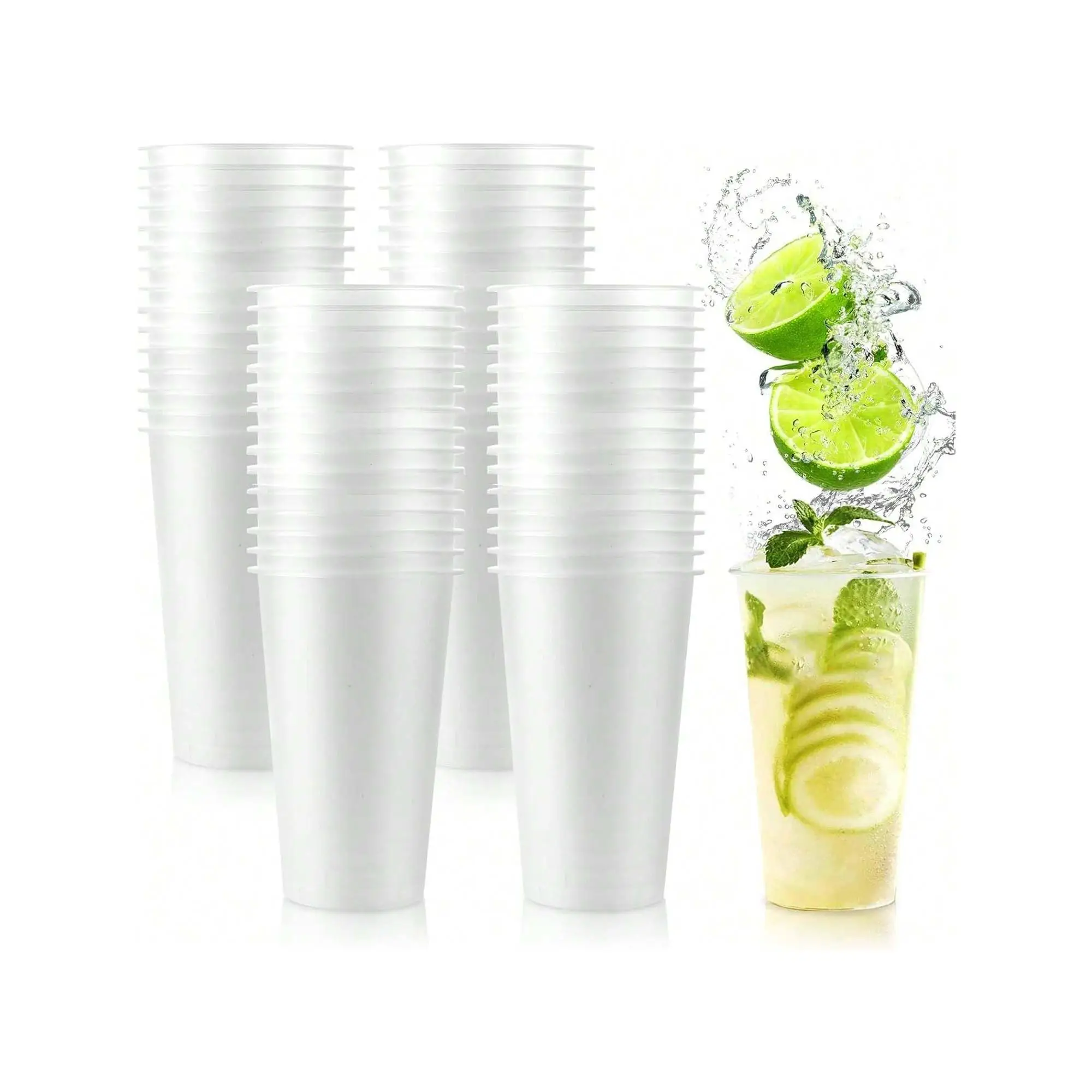 Vasos de Plastico DURO Polipropileno REUTILIZABLES Cocktail de 470 ML - Blanco mate Plástico DURO Polipropileno Irrompible, MUY FUERTE Y RESISTENTE Apto frio/calor - Ecológicos - Libre de BPA PACK