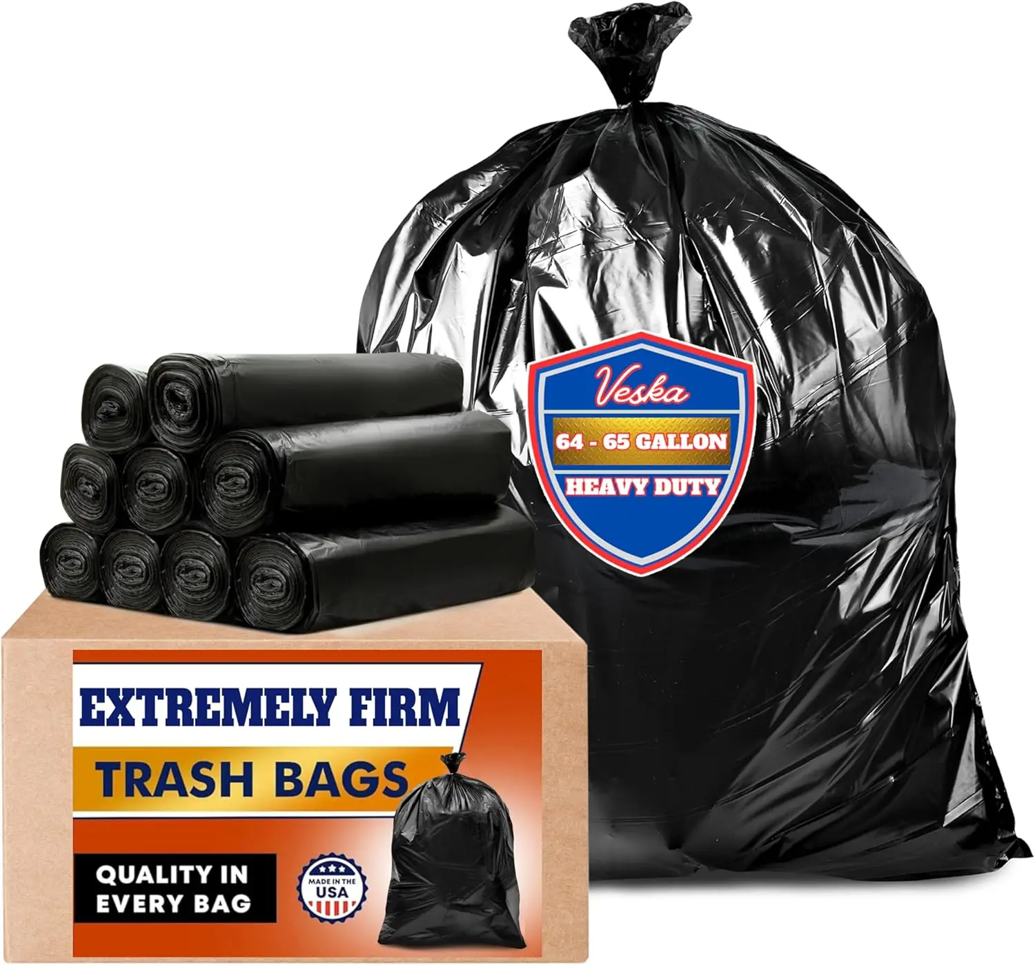 64-65 Gallon Black Trash Bags, (120 Bags Value pack) Large Black Trash Bags, Heavy Duty Garbage Bags