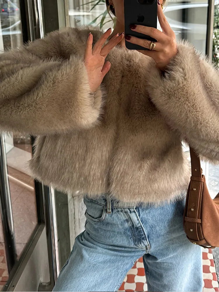 Fashion Fluffy Faux Fur Coat For Women Winter Elegant Loose Long Sleeve Jacket Female Luxury Thick Lady High Street Outerwear