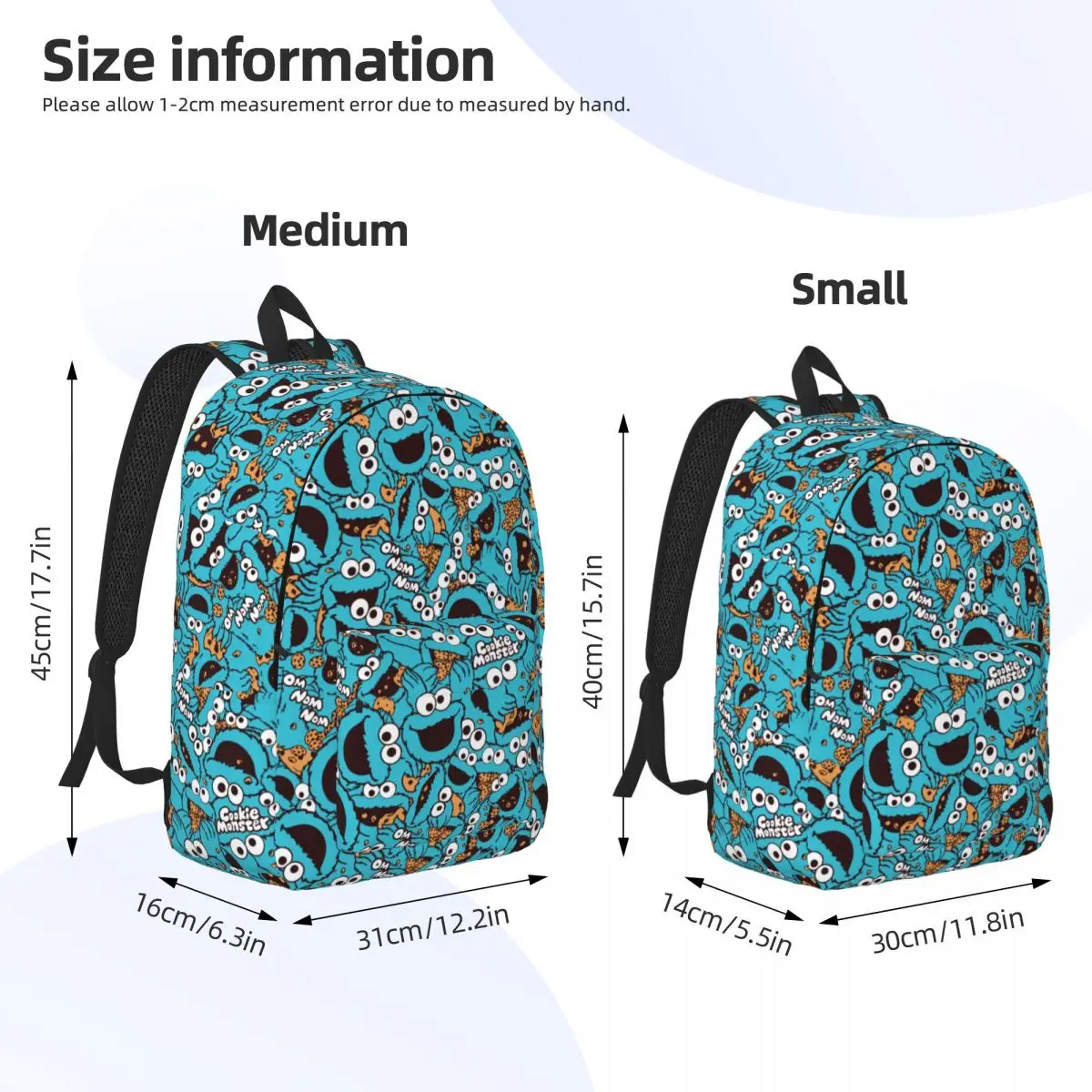 Cookie Monster Nom Muster Rucksack für Männer Frauen lässig High School Wandern Reise Daypack College Leinwand Taschen Geschenk