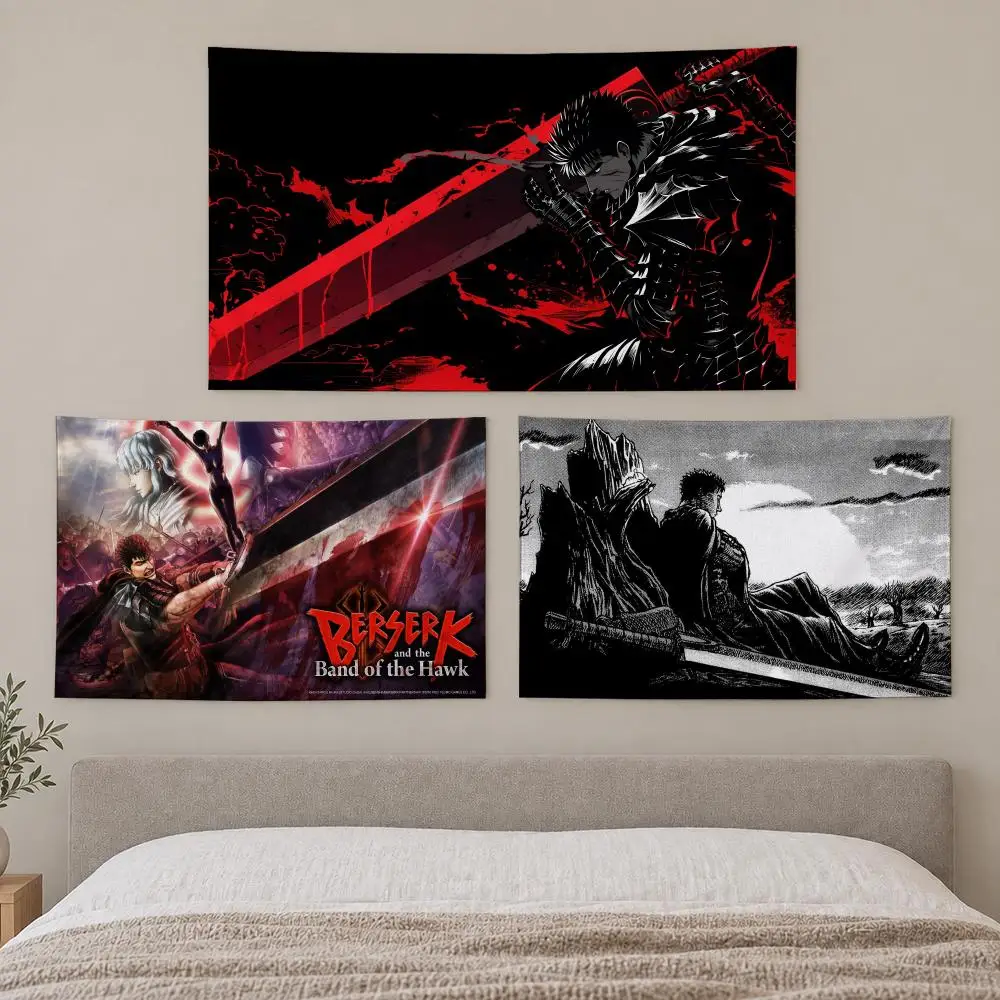 Anime B-Berserk Tapestry Custom Living Bedroom Party Dormitory Interior Wall Bohemian Decoration Attached Clip