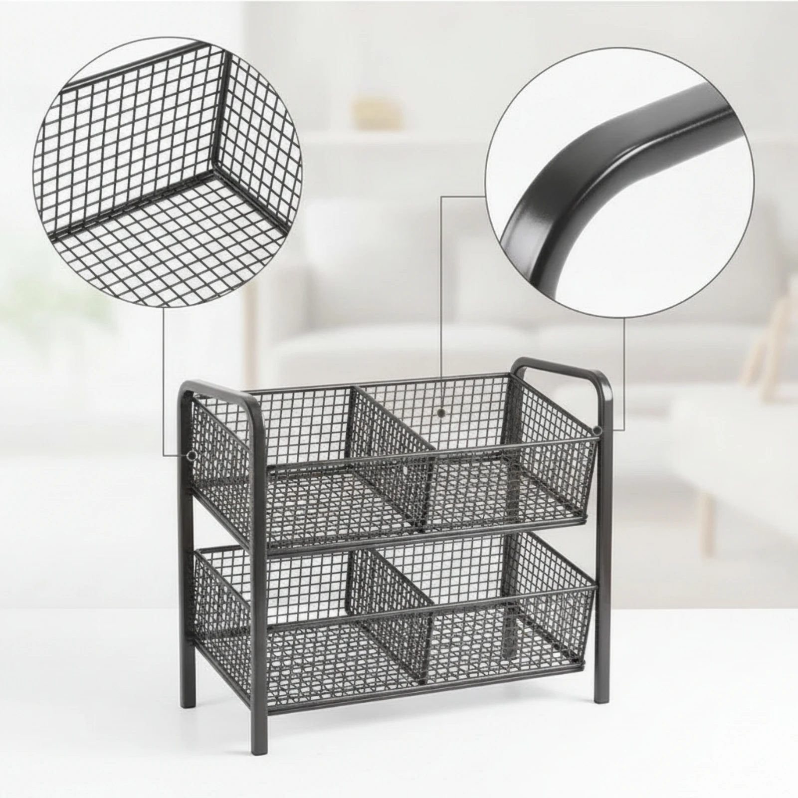 Wire Storage Basket Cart Compact Two-Tier Storage Cart Furniture Multi-Purpose Rust-Resistant for Bathroom, Kitchen view 6