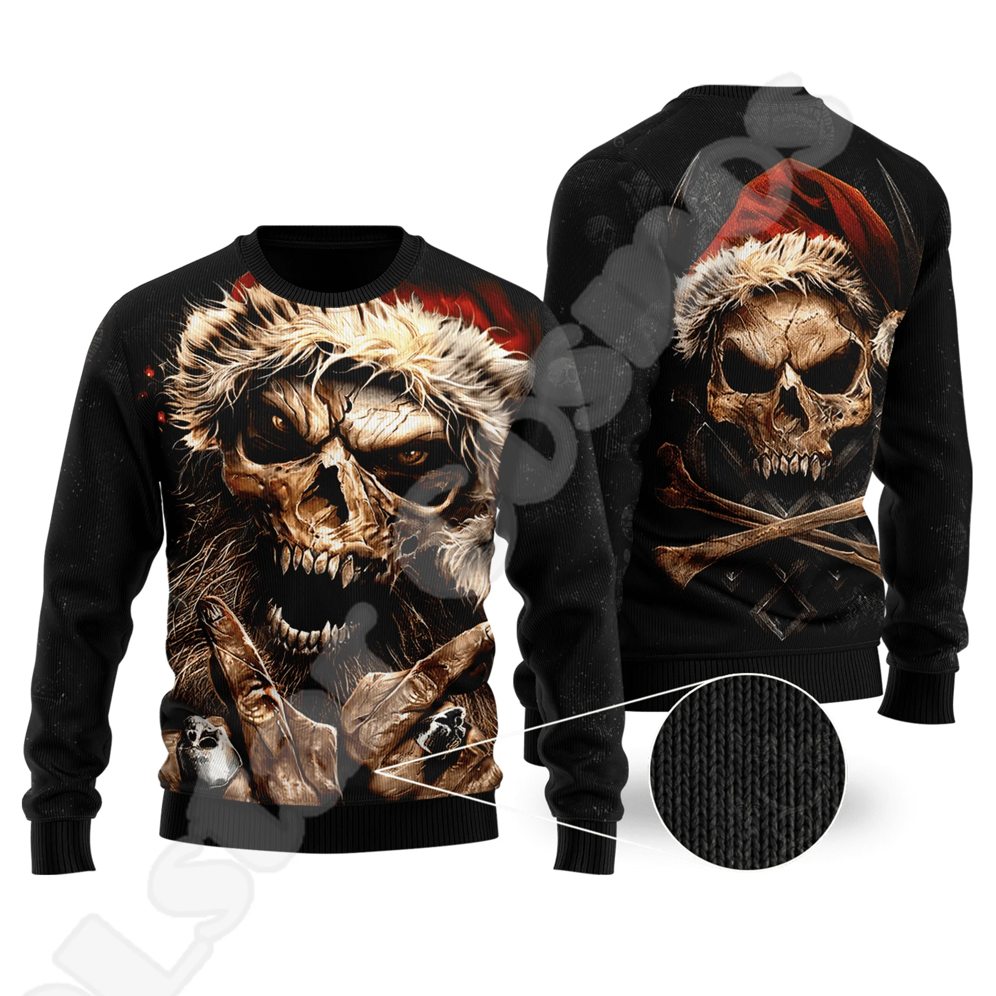 

Halloween Xmas Skull Grim Reaper Ghost Satan Zombie Tattoo 3DPrint Funny Christmas Ugly Sweater Harajuku Casual Long Sleeves X2