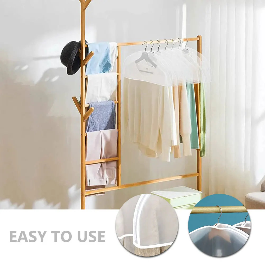 

5 Pcs Clothing Protective Covers Transparent Thick Garment Dust Bags Home Closet Storage Travel White Foldable Reusable Wardrobe