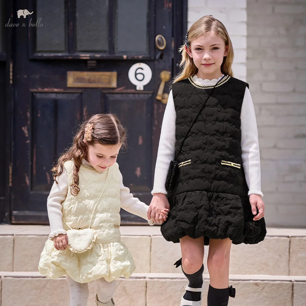 Dave Bella Children’s Winter Pinafore Dress For Baby Girl One-piece Dresses 4- to 6-year-old Gathering Clothes Elegant DB4264185