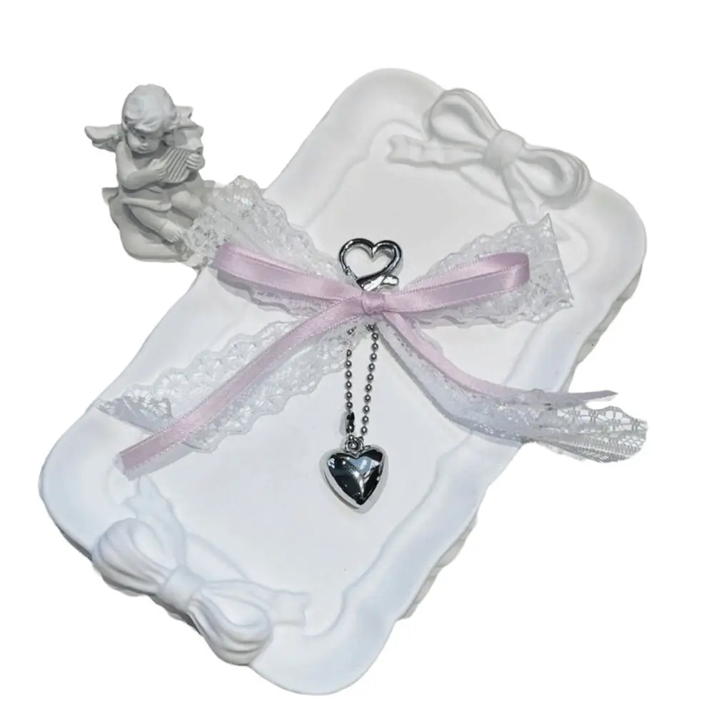 New Y2K Pearl Bow Keychain Metal Chain Delicate Beaded Lace Bow Keychain Keyring Bag Accessory