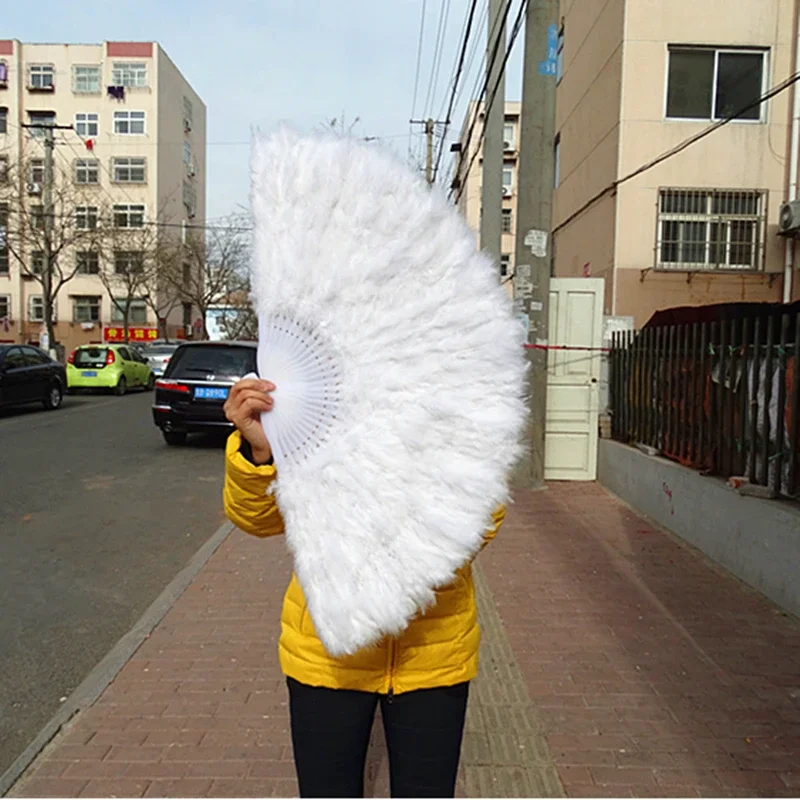 Folded Turkey Feather Hand Fan, Handmade Fans for Dance, Wedding Decoration, White Ladies, Factory Direct Sales, Wholesale, 41