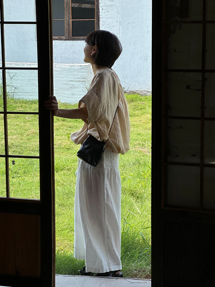 

Льняная рубашка FURALI с коротким рукавом, свободного кроя, оригинальный дизайн, женская, летняя, влагоотводящая, утолщенная, однотонная