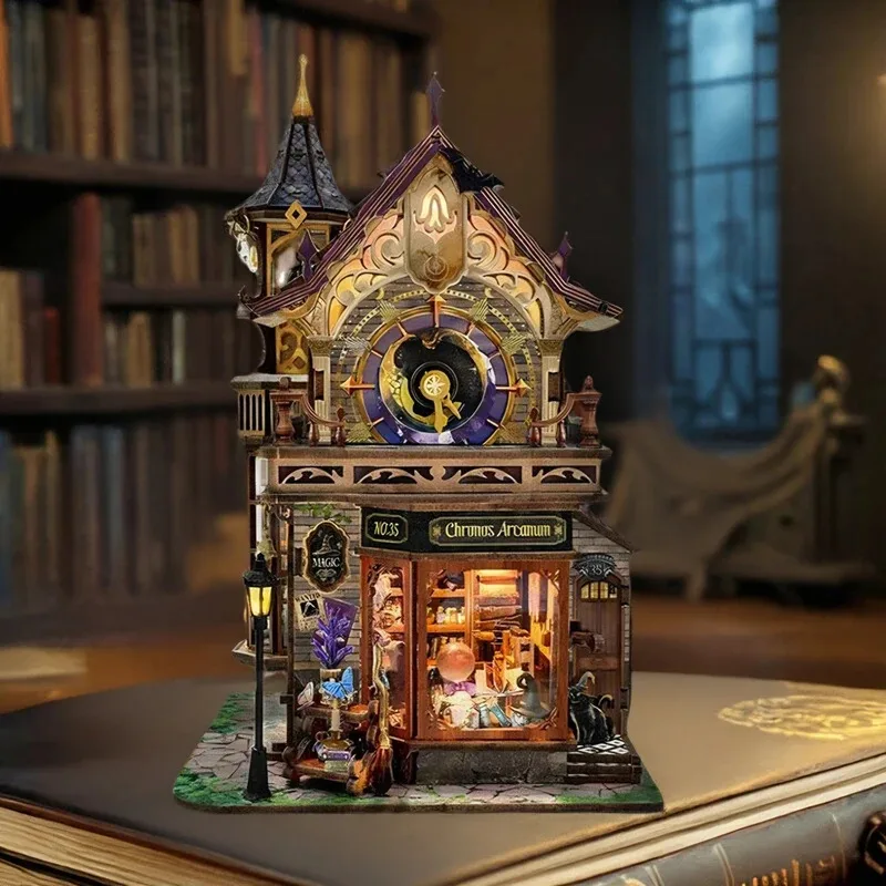 2026 DIY Wooden Time Magic Club Casa Figurines Miniatures With LED Light Music for Friends Birthday Gifts Home Decor Crafts