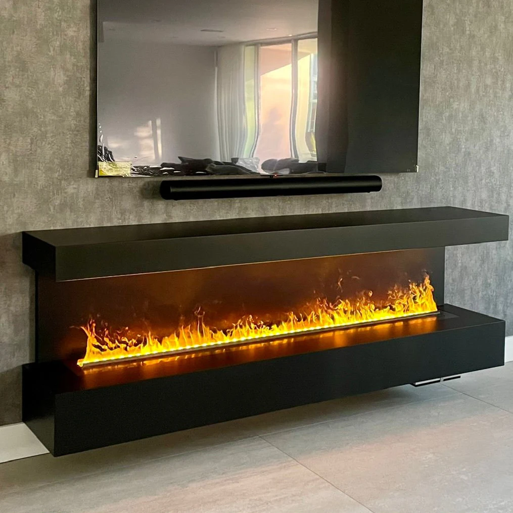 Modern Indoor LED Vapor Steam Fireplace Insert Smart 3D Water Fire Classic Flame Black Steel Linear for Living Room Decor CE