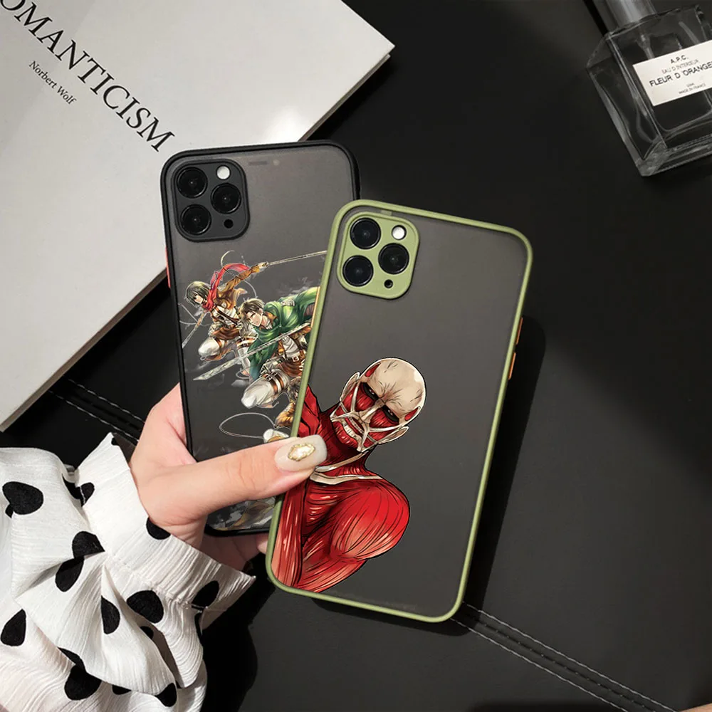 For iphone 16 15 Pro 14 13 12 Mini 11 7 8 Plus XS Max XR Attack on Titan Eren-Yeager Frosted Translucent Cover Black Phone Cases