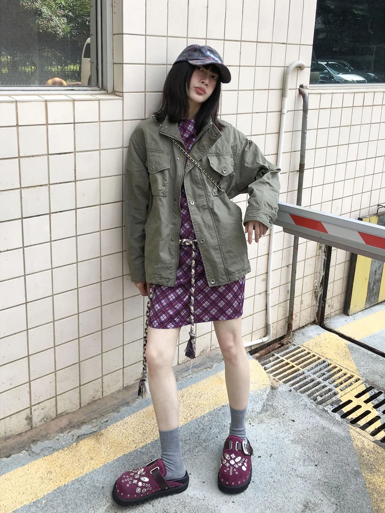 Retro American Military Green Workwear Style Women's Jacket Autumn Turn-down Collar Loose Pilot Jacket High-end Baseball Uniform