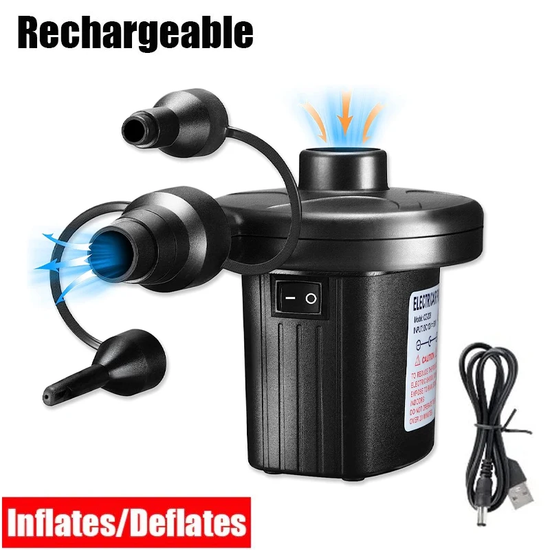 

Rechargeable Electric Air Pump Inflator Portable Inflate Deflate Air Compressor for PVC Boat Mattress Inflatable Pool Raft Bed