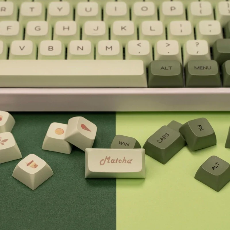 Botão do teclado Mecanismo Matcha Chá Verde, 124 XDA Profile, Dye Sub Key Cover, Compatível com Cherry MX GK61 64 84 96