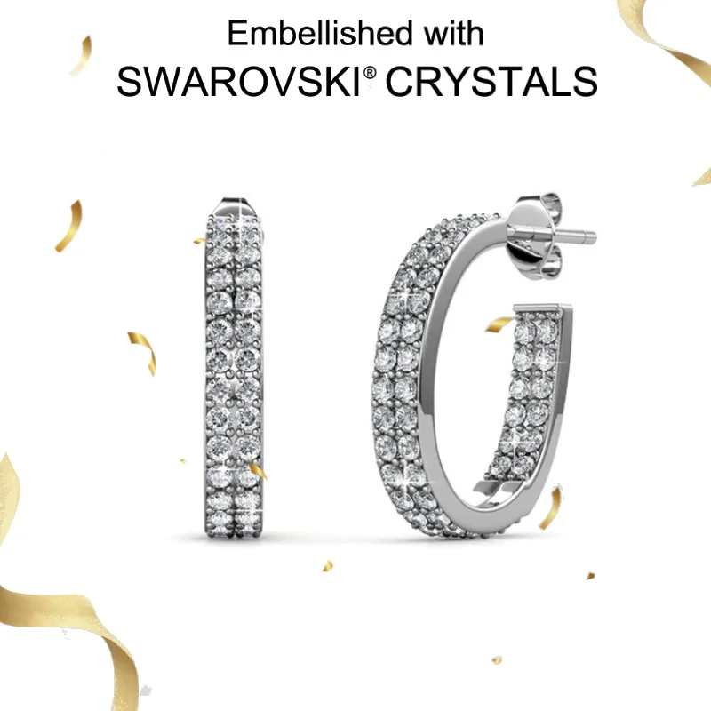 

Daisini 100% 925 Sterling Silver Line Hoop Earrings with Swarovski Crystals 18k White Gold Plated Brilliant Engagement Jewelry