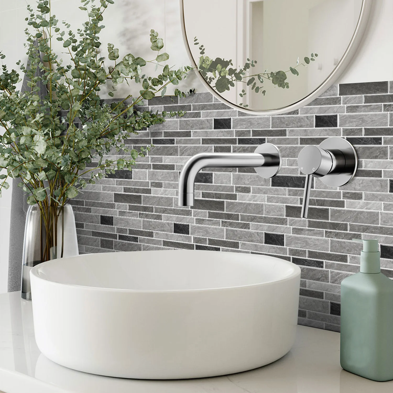 Classic Black And White Tile Marble Room Decoration Kitchen Living Room Waterproof Self-Adhesive Wall Sticker Detachable 4-12PCS