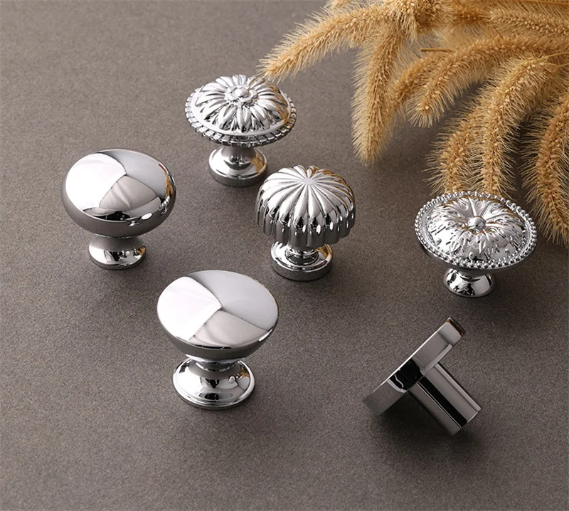 Bright Chorme Cabinet Handle Drawer Door Knobs Round Silver Brass Wardrobe Cupboard Closet Handles Furnitue Shoe Pulls Diy