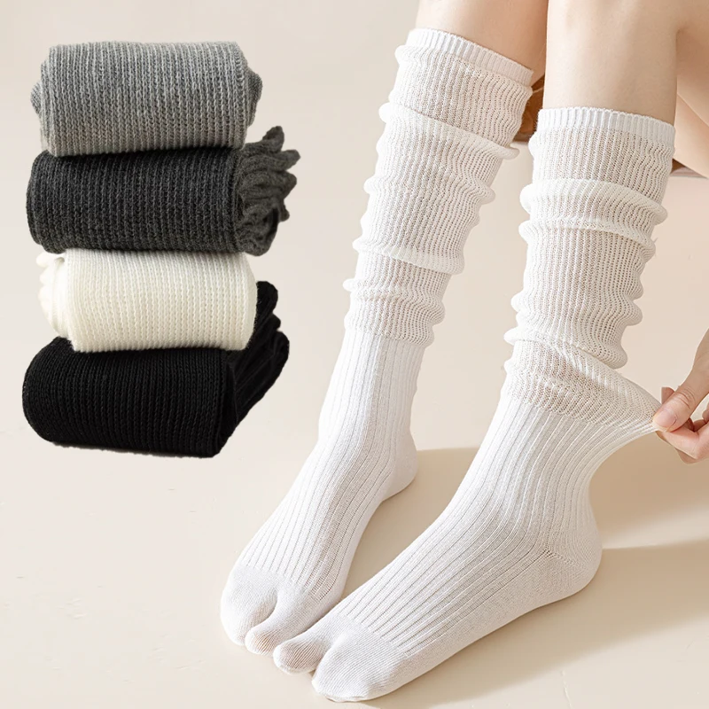 Tabi Two Toe Socks Lolita JK Knitted Stockings For Women Long Thigh High Socks Japanese Solid Knee Over Calf Split Toe Socks