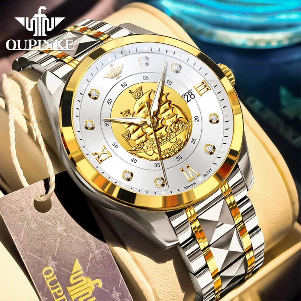 OUPINKE Men Watch Swiss Automatic Movement Mechanical Watch Luxury Waterproof Date Wristwatch 3302