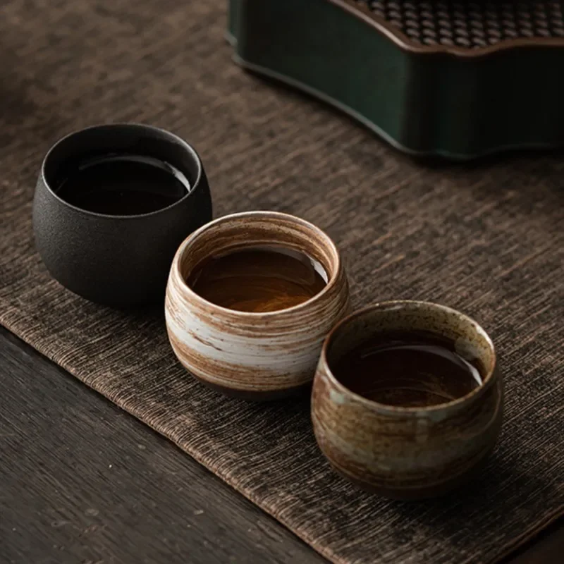 Japanese Handmade Rough Pottery Tea Cup Ceramic Kung Fu Tea Set Single Cup Antique Style Quiet Path Antique Craftsmanship Gift