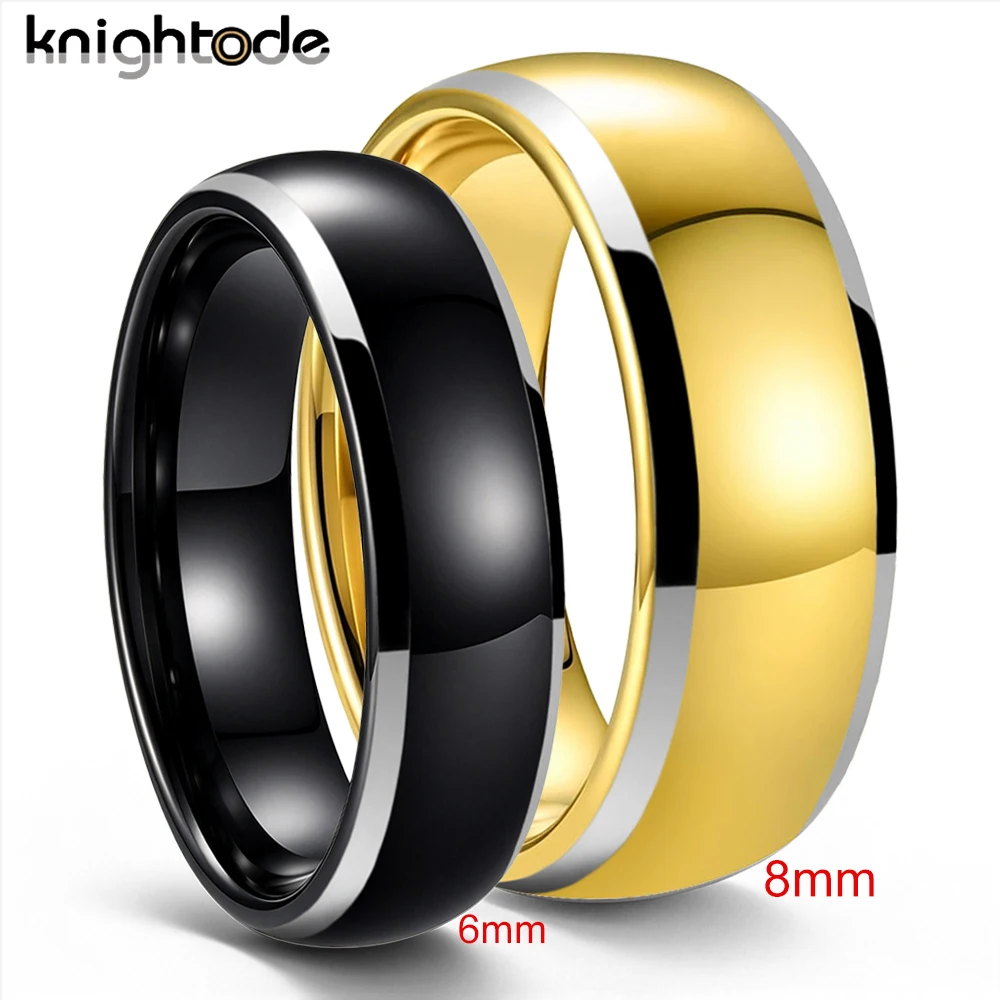 Tungsten Couple Rings Set - Rose Gold & Blue Polished Wedding Bands with Silver Bevel Edge Minimalist Jewelry for Men And Women