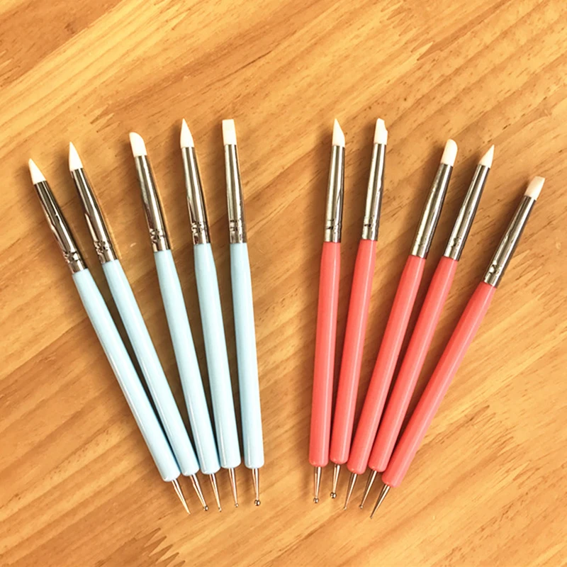 5 قطعة/المجموعة مزدوجة نهاية الفخار طقم أدوات مسمار أدوات الرسم الفخار الحرفية الفن سيليكون فرش الفخار الطين أداة