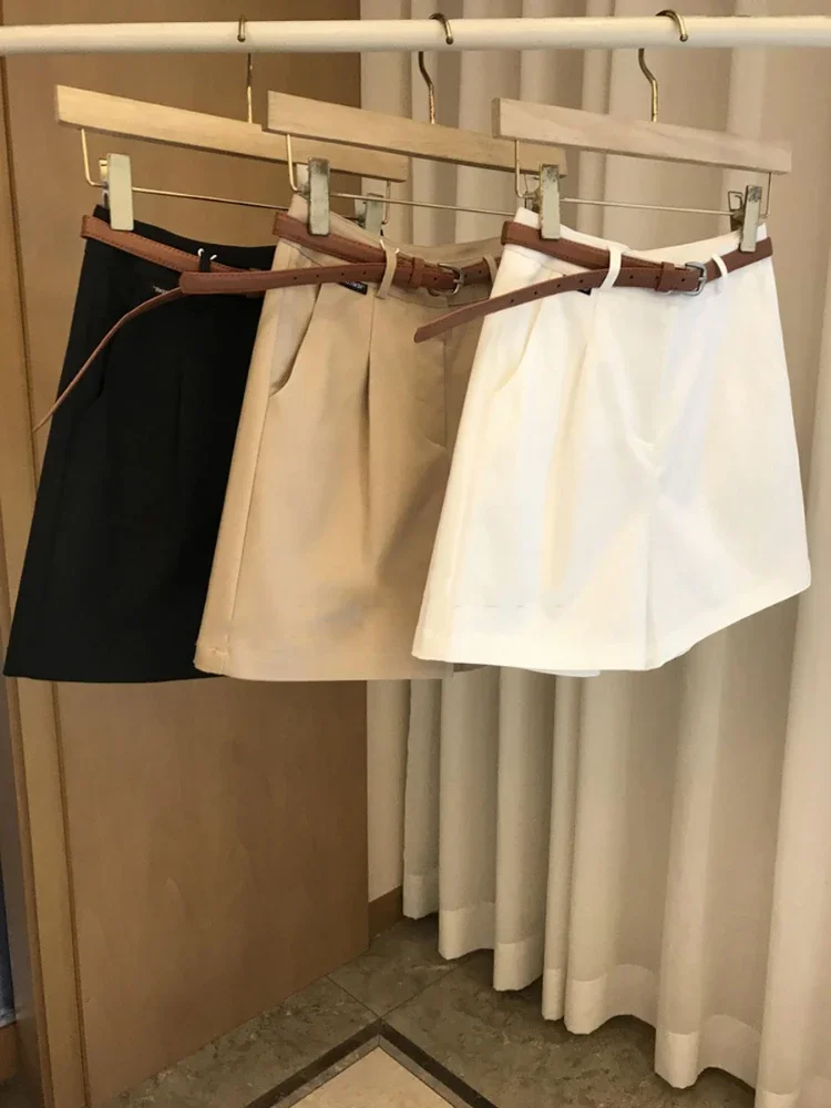 

White Wide Leg Shorts for Women Summer High Waist Loose Straight Office Shorts Ladies Solid Black Women's Bermuda Shorts Casual