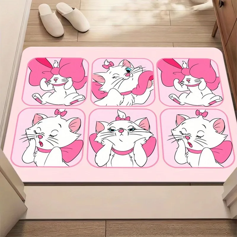 MINISO Disney Marie Cat Cartoon Bath Mat Non-Slip Absorbent Bath Rug Machine Washable Door Mat for Bathroom Bedroom Living Room